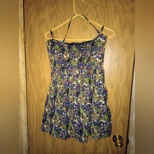 bebe Black Floral Midi Dress Womens Size Medium Racerback Zipper Halter Neck